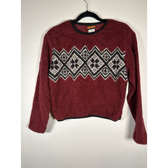 Vintage Palmetto's Fuzzy Fleece Fair Isle Sweater Burgundy Nordic Size Medium - Picture 1 of 8